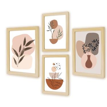 Imagem de Kit 4 Quadros Decorativos Cozinha Plantas Formas Coloridas Jogo Cubos Folhagem Geométrico (Kit 014)