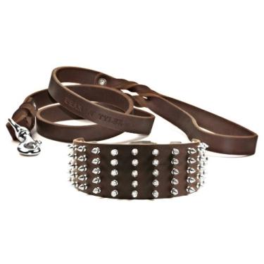 Imagem de Conjunto Dean and Tyler com uma coleira de ponta larga de níquel 55 cm x 6 cm com uma coleira combinando Love To Walk, gancho de pressão inoxidável de 1,8 m, marrom