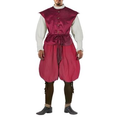 Imagem de HSDOU Fantasia masculina renascentista Midevil/roupas renascentistas roupa masculina colete medieval calça camisa fantasia viking vintage (Z3756RD, 3GG)