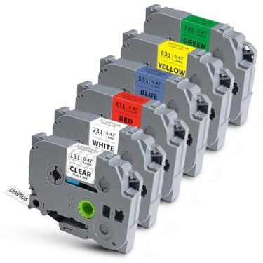 Imagem de UniPlus Pacote com 6 fitas adesivas compatíveis com Brother P Touch TZ TZe-231 131 431 531 631 731 12 mm 0,47 laminada multicolorida para P Touch PT-H110 PTD210 PTD220 PTD600,