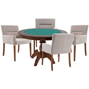 Imagem de Mesa de Jogos Carteado Redonda Montreal Tampo Reversível Imbuia com 4 Cadeiras Vicenza Nude - Gran Belo