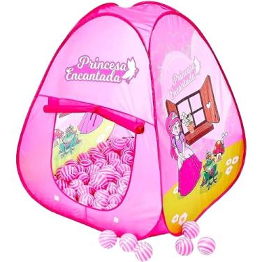 Imagem de Barraca com 100 Bolinhas de Brinquedo Princesas Infantil para Meninas Rosa Casinha
