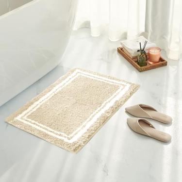 Imagem de Tititex Tapete de banheiro luxuoso com linha de moldura creme, tapetes de banho de microfibra extra macios e absorventes, tapete de banho felpudo antiderrapante, tapetes de banho para banheiro,