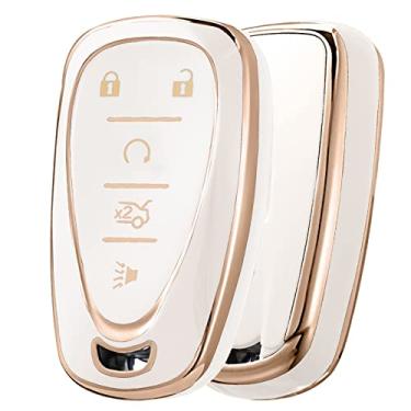Imagem de ELOHEI para Chevy Key Fob Capa Case Shell Capa Tpu Protetor Suporte para Chevrolet 2020 2019 2018 2017 2016 Chevy Malibu Camaro Cruze Traverse Spark Equinox Sonic Volt Bolt (Serve para 5 Botões)