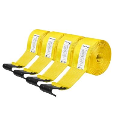 Imagem de SALUINOKI Pacote com 4 correias Kinedyne de 10 cm, correia de caminhão 10 x 76 cm, para reboque de mesa, correia de guincho, resistente, correias de catraca de 10 cm, amarelo