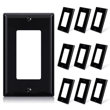 Imagem de Placa de parede decorativa para receptáculo ELEGRP, capa para decoração de tomada de tamanho padrão de 1 gangue, capas para facetadas de duas portas de policarbonato inquebráveis, listadas pela UL, parafusos incluídos (pacote com 10, preto brilhante)