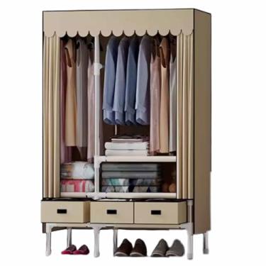 Imagem de Guarda-roupa Gaveta guarda-roupa armário simples composto não tecido resistente quarto aluguel de tecido armazenamento pendurado armário cor sólida armário