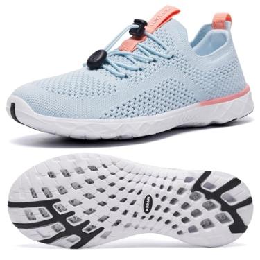 Imagem de KOLILI Sapatos aquáticos femininos estilosos, tênis de caminhada com suporte de arco, melhor para esportes aquáticos, viagens e caminhadas, Azul claro, 37