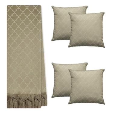 Imagem de Jogo Manta Xale para Sofá Artesanal com Franjas Grande 3 Metros e 4 Capas de almofadas (TEAR 72 CINZA FENDI E OFF WHITE)