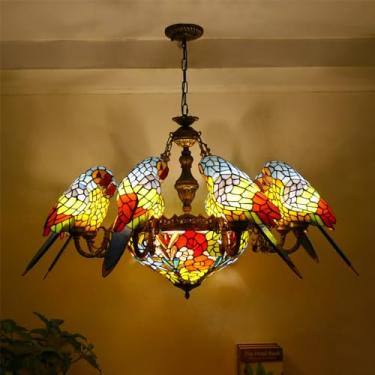 Imagem de Luxo Europeu Papagaio Lustre LED Americano Vintage Cor Criativa Lâmpada Pingente Casa Sala Quarto Hotel Villa Lustre (C 6 Luzes)