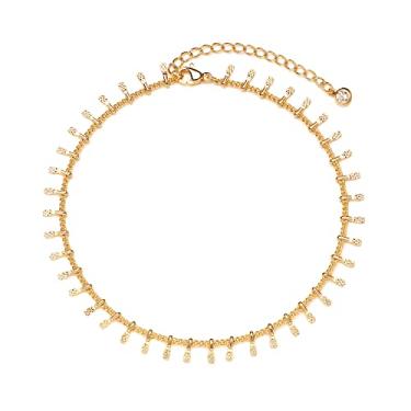 Imagem de MYEARS Tornozeleira feminina de ouro com pingente delicado corrente de pé banhada a ouro 14 K verão praia simples linda joia presente, Metal, Zircônia cúbica,