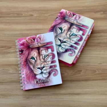 Imagem de Kit Bíblia ARC Glitter 100% leão Jesus Pink com Abas Adesivas + Planne