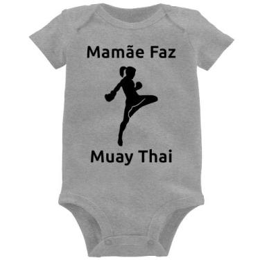 Imagem de Body Bebê Mamãe Faz Muay Thai - Foca na Moda, Cinza, P