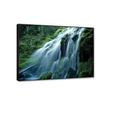 Imagem de JZSDGB Pintura em cascata arte de parede em tela verde água natureza paisagem impressão em tela grande arte pronta para pendurar arte de parede para sala de estar quarto decoração de parede 60 x 80 cm