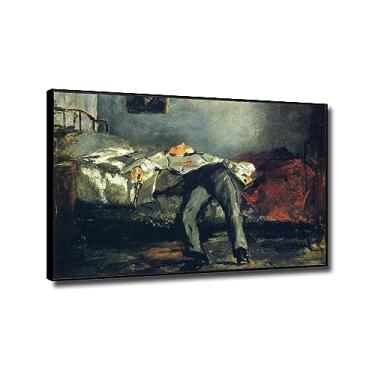 Imagem de Impressão em tela clássica arte de parede de Edouard Manet - reprodução famosa de pinturas a óleo - 'The Suicide Poster-Framed Artwork Picture for Home Decor 40x60cm (40.6x61.0 cm) moldura preta