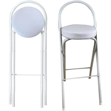 Imagem de Banco de bar dobrável para café da manhã, cadeira alta dobrável de 26 "-30" com apoio para as costas e apoio para os pés, assento redondo acolchoado para festa de escritório em cozinha domés