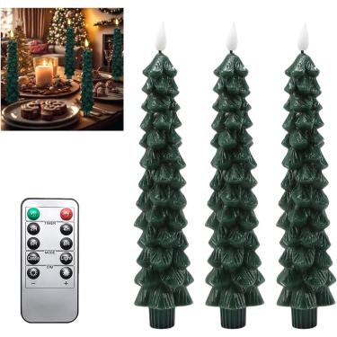 Imagem de Velas cônicas sem chama da árvore de Natal, árvore de velas LED de Natal, castiçais cintilantes com temporizador de 9,7 polegadas Velas operadas por bateria Cone LED em favo de mel., 3 unida