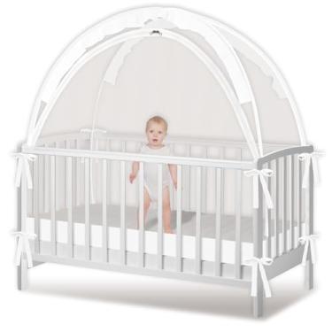 Imagem de Barraca para berço – rede para manter o bebê dentro, impedir que o bebê saia do berço, barraca de berço pop-up com hastes fortes de zíper duplo e rede respirável, visibilidade clara, fácil de instalar