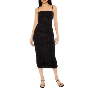Imagem de Forever 21 Vestido maxi feminino de malha brilhante colado ao corpo, Preto, M