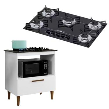 Imagem de Kit Balcão Cooktop 5 Bocas 1 Porta Branco Com Fogão Cooktop Chamalux Preto