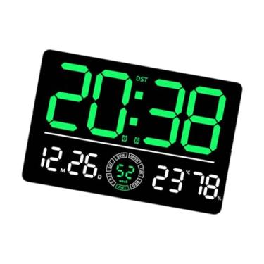 Imagem de FLCPJGV Relógio de parede digital LED Relógio Decoração de casa Profissional Duplo Alarme Display para sala de estar em sala de aula interna, Verde