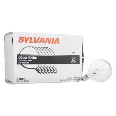 Imagem de Lâmpada de globo de decoração Sylvania incandescente 25W G16.5, base de candelabro E12, acabamento transparente 2850K branco quente, pacote com 6