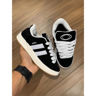 Imagem de Tenis casual feminino masculino tradicional sola reta básico (Preto/Branco, BR, Adulto, Numérico, M, 43)