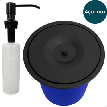 Imagem de Lixeira De Embutir Preto Fosco 5 Litros E Dispenser Dosador Detergente