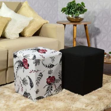 Imagem de Kit 2 Capas para Puff Quadrado 40X40cm Alstromérias e Preto Luxo Exclu