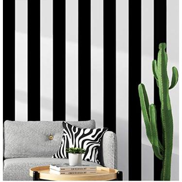 Imagem de Guvana Papel de contato listrado preto e branco de 500 x 45 cm, papel de parede autoadesivo, papel de contato removível, papel de parede moderno para sala de estar, quarto, bancada, prateleira,