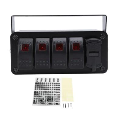 Imagem de Caixa de Interruptor de 4 Gangues, o Painel do Interruptor do Balancim de Liga de Alumínio, Com Interruptores 4x20a e PD Type C, QC 3.0 USB Charger para Carros, Caminhões, (Luz