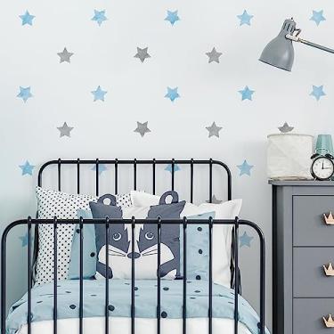 Imagem de Adesivo de Parede Estrelas Quarto Infantil Azul e Cinza 54un