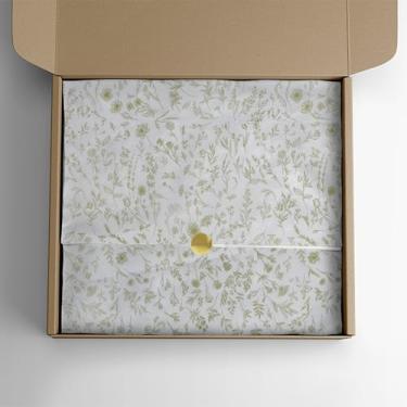 Imagem de Papel Seda Premium Estampa Floral 35x50cm - 100 Folhas para Presentes e Embalagens Elegantes com Acabamento Sofisticado (Verde)