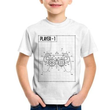Imagem de Camiseta Infantil Player 1 Controle Joystick - Foca na Moda, Branco, 1