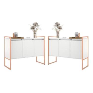 Imagem de Buffet Industrial 3 Portas Branco Cobre Conjunto 2 Unidades - CasaH