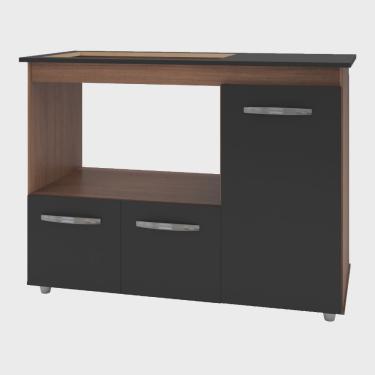 Imagem de Balcão Gabinete de Cozinha Para Fogão Cooktop 5 bocas e Forno 3 portas Ana Moblis Móveis Savana Preto