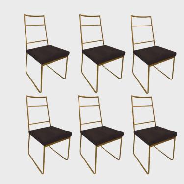 Imagem de Kit 06 Cadeiras Sala de Jantar Escritório Office Stark Industrial Ferro Dourado Corino Marrom - Ahz Móveis