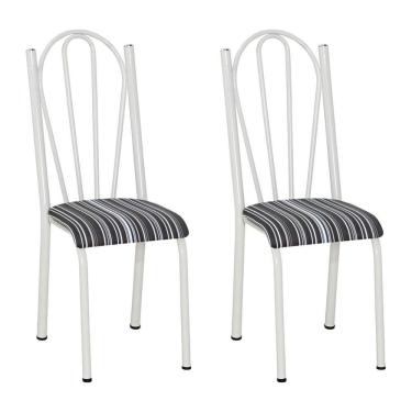 Imagem de Kit 2 Cadeiras De Cozinha Alasca Estampado Listrado Pés De Ferro Branco - Pallazio