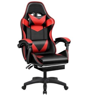 Imagem de Cadeira Escritório Gamer Ergonômica Reclinável Confortável Com Rodinha E Apoio Para Os Pés(Vermelho)