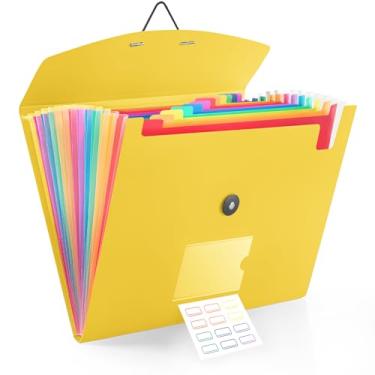 Imagem de Organizador de arquivos sanfonado de 13 bolsos com fecho elástico, pasta de arquivos expansível para papéis tamanho carta A4, ideal para casa, material de escritório, essencial para faculdade