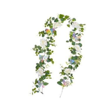 Imagem de IEUDNS Guirlanda de Eucalipto Artificial com Flores, Trepadeiras de Folhas Verdes Artificiais, Guirlanda de Folhagens Florais, Plantas Suspensas para Arranjo, flor branca