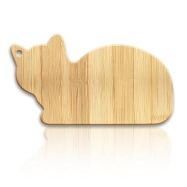 Imagem de WEBEEDY Tábua de corte de madeira de bambu em forma de gato, tábuas de charcutaria de madeira para cozinha, pequena tábua de cortar com orifício para pendurar frutas, carne, legumes, presente para