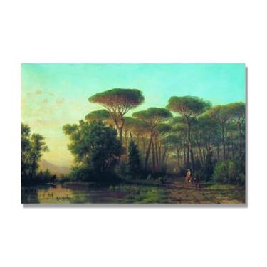 Imagem de Lev Lagorio Prints. Pintura de arte de parede de paisagem marítima. Pôster de reprodução de impressões em tela de paisagem para decoração de casa. (A estrada entre os pinheiros). 70 x 112 cm - 27,6 x
