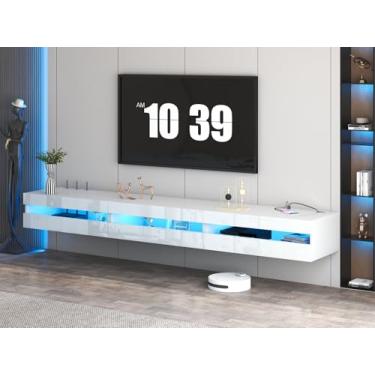 Imagem de ANTISTA Suporte De Tv Flutuante, Prateleira De Tv De 94,5'' De Comprimento Montada Na Parede Com Tomada, Console De Mídia Moderno De Centro De Entretenimento De Madeira Com Armazenamento, Gabinete