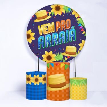 Imagem de Kit Painel de Festa Redondo e Trio de Cilindros Festa Junina - Fera Print