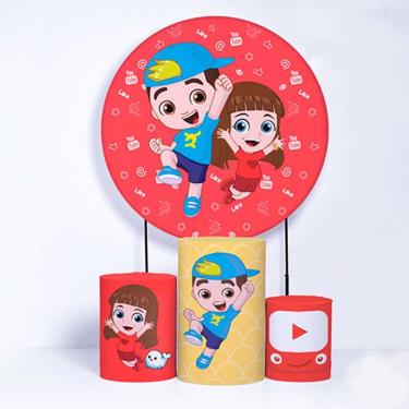 Imagem de Kit Painel de Festa Redondo de 1,30m e Trio de Cilindros Lucas Neto - Fera Print