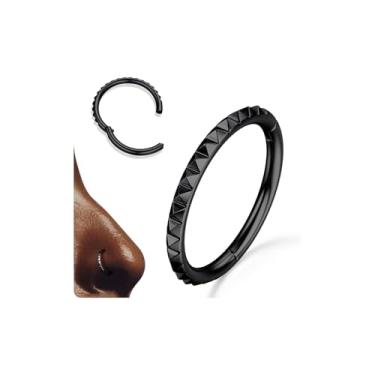 Imagem de BodyBonita Argolas de nariz - Aço cirúrgico 316L 20G Piercing de nariz Pirâmide Anéis de Septo Helix Conch Jewelry Preto 6 mm