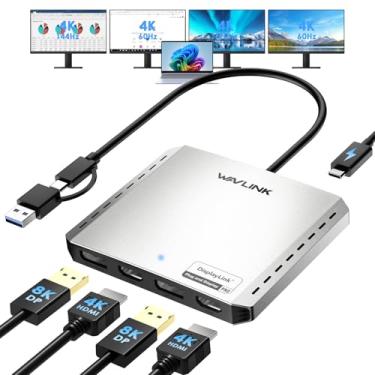 Imagem de WAVLINK Adaptador Usb-C Para Hdmi E Displayport Para 4 Monitores, Monitores Quádruplos Estendidos Para Mac/Windows, Divisor Displalink Usb C 3.2 Para Dual 8K Ou Quad Hdmi 4K A 60 Hz, Suporta Carreg