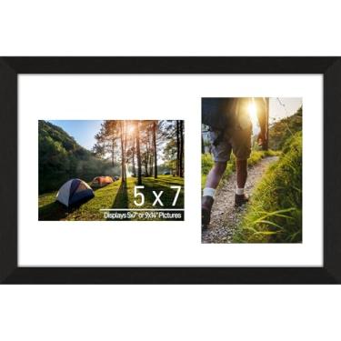 Imagem de Lacopgr Porta-retrato duplo, colagem, 2 aberturas, de madeira, para várias fotos, 23 x 35 cm, moldura preta com tapete branco, madeira