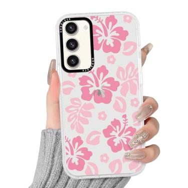 Imagem de RUMDEY Capa transparente de flor de hibisco para Samsung Galaxy S23 5G 6,1 polegadas, linda estampa floral de cristal design estético, macia, fina, anti-amarela, à prova de choque, capa de telefone